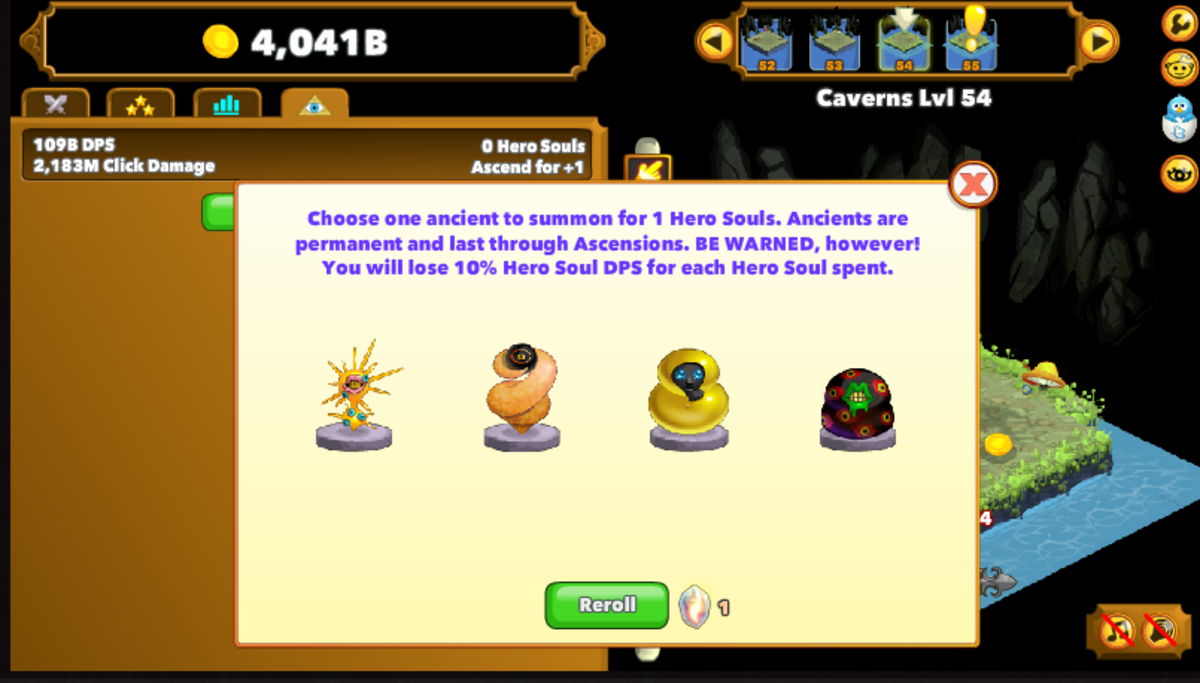 Ancients in Clicker Heroes. These guys will pretty much define your experience later in the game.