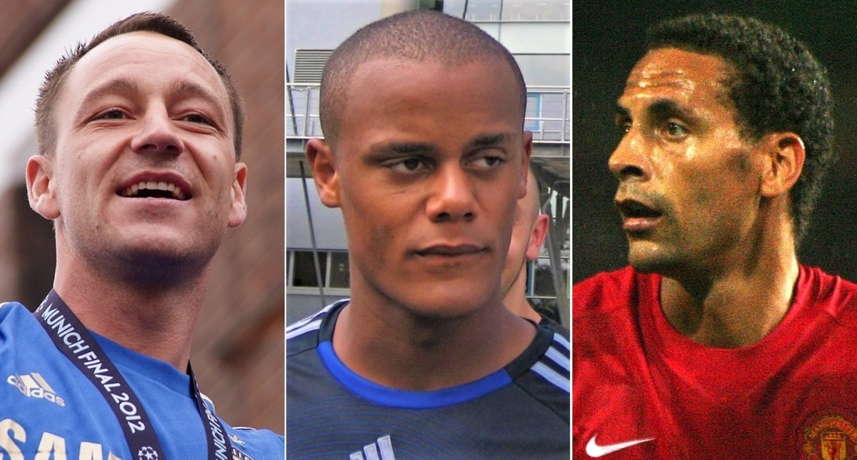 Who is the greatest Premier League centre-back? Pictured are John Terry, Vincent Kompany, and Rio Ferdinand (left to right).