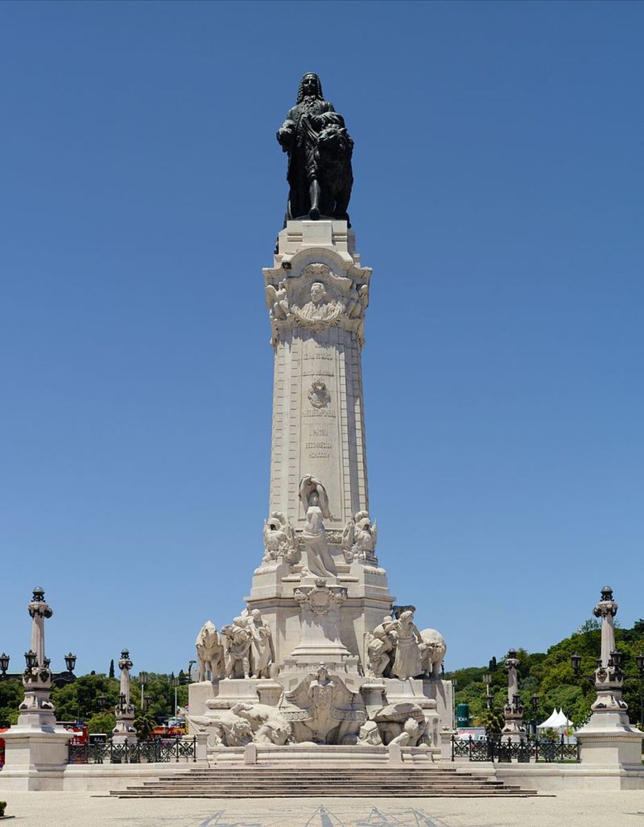 A controversial figure in his own time, the Marquis of Pombal is honored in the statue that stands in a square named after him in Lisbon.