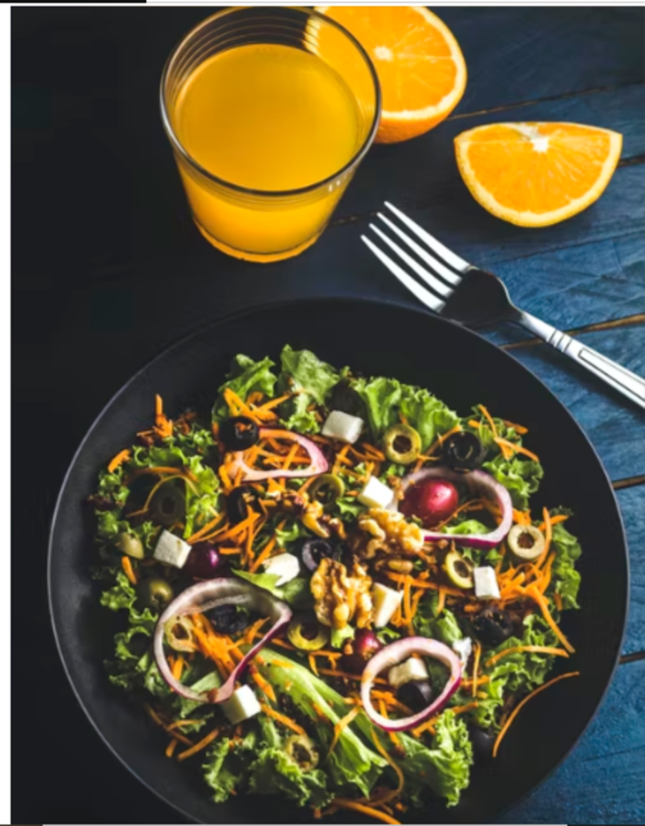 Fruit salad and orange juice