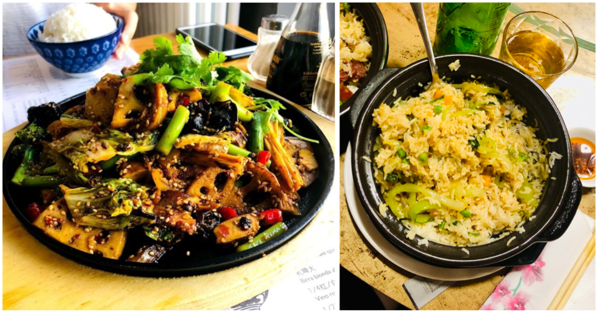 Left, a stir-fry and spicy pot cooked by a Sichuanese restaurant. Right, a clay pot rice served by a Cantonese eatery.