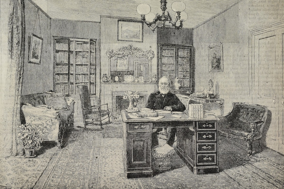  John Greenleaf Whittier in his study at Amesbury, engraving from The Illustrated London News, No 2787, September 17, 1892. (Credit: DEA / ICAS94 / Getty Images)