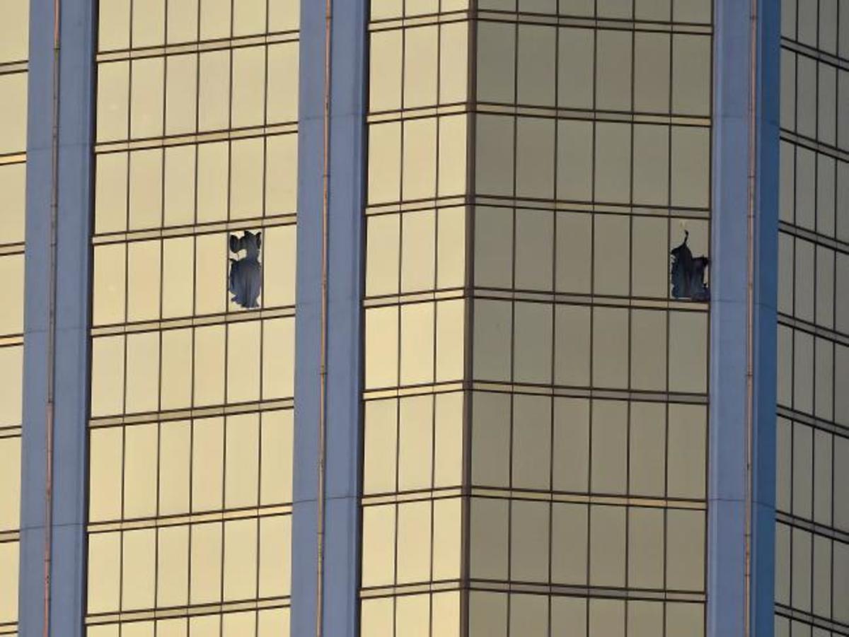 In this picture we can see the windows that the gunman broke to shoot at the people below, while they were attending a concert. The question we should ask ourselves here is this. Will the American government try to control fire arms now? 