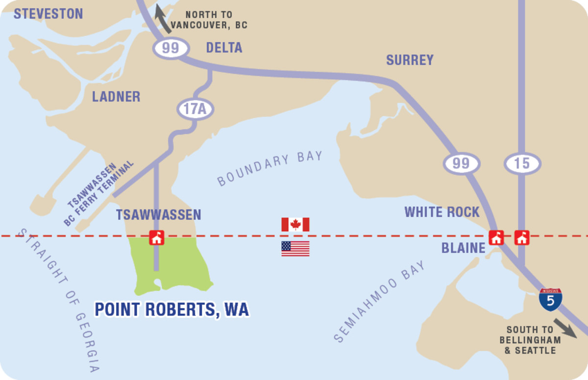 Point Roberts severed from its homeland by the 49th parallel.