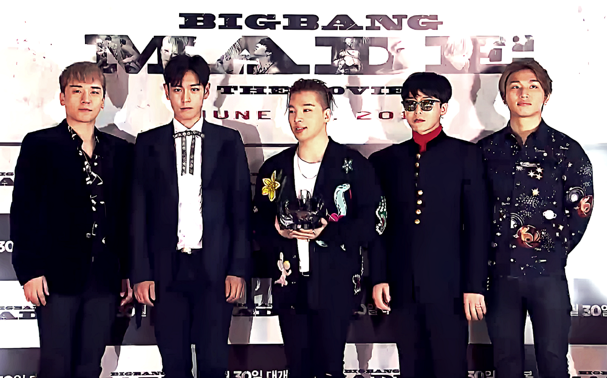 Big Bang at a 2016 press conference. Who knew they were masters of parody?