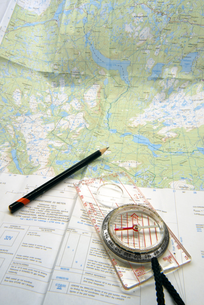 Navigation with map and compass
