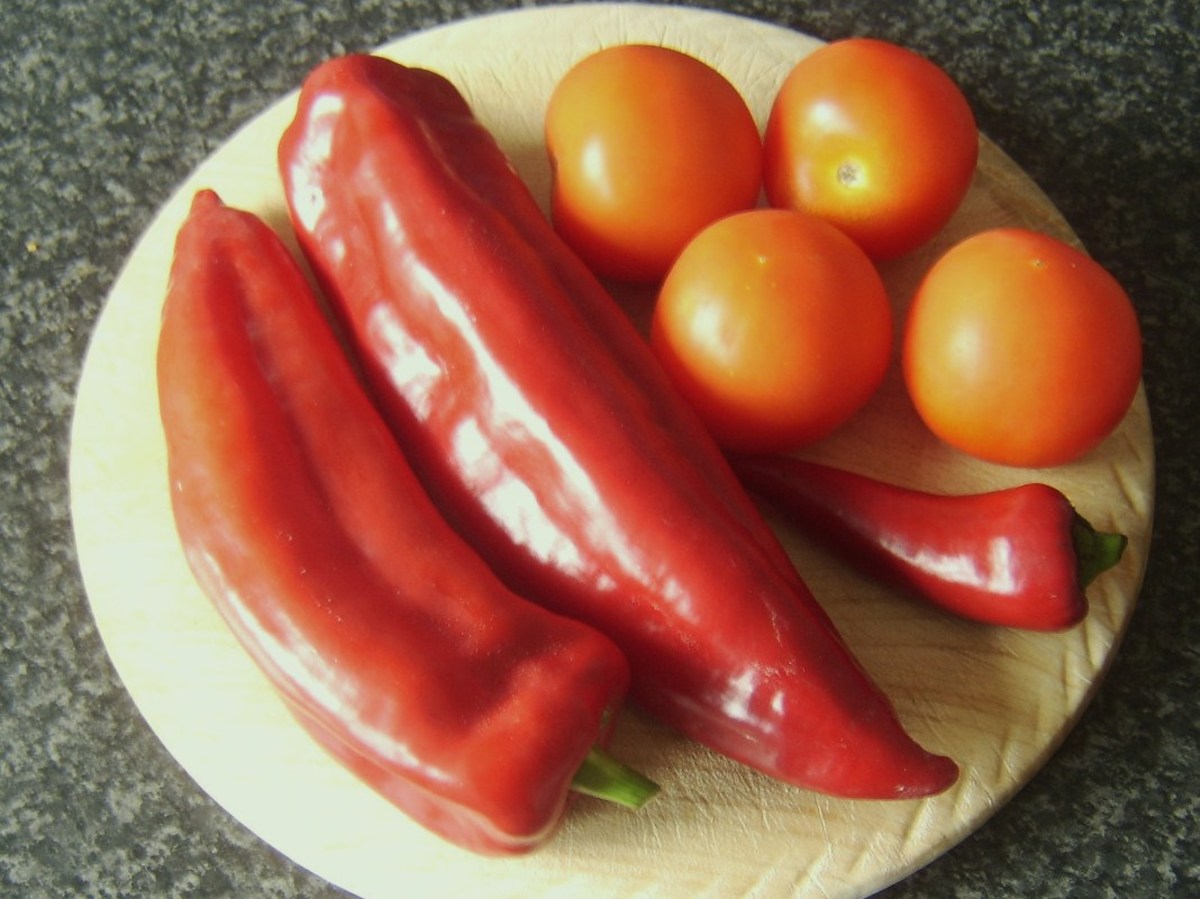 Sweet peppers, tomatoes and chilli pepper for making sauce