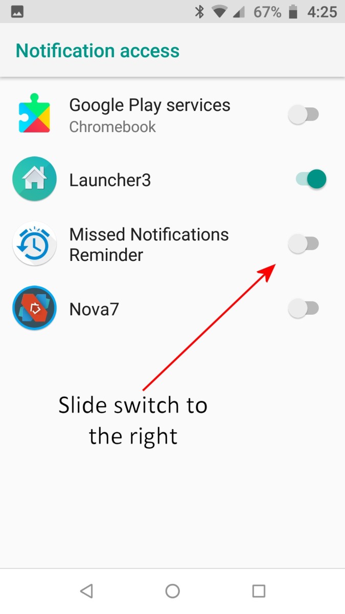 Slide the switch for "Missed Notifications Reminder" to the right