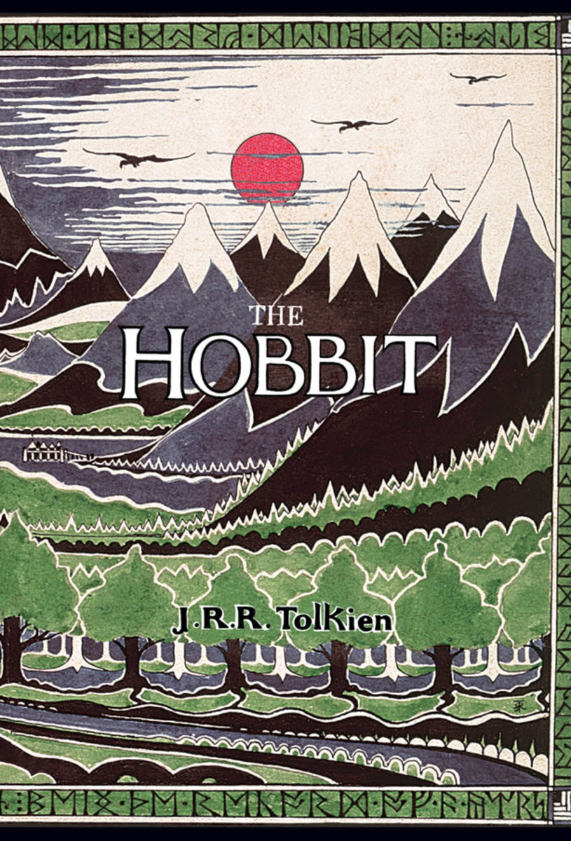 Dust jacket from The Hobbit, based on a drawing by J. R. R. Tolkien.