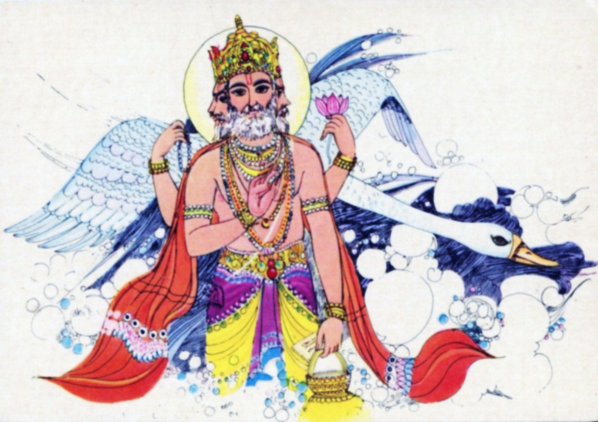 Lord Brahma And His Vehicle Seven Swan