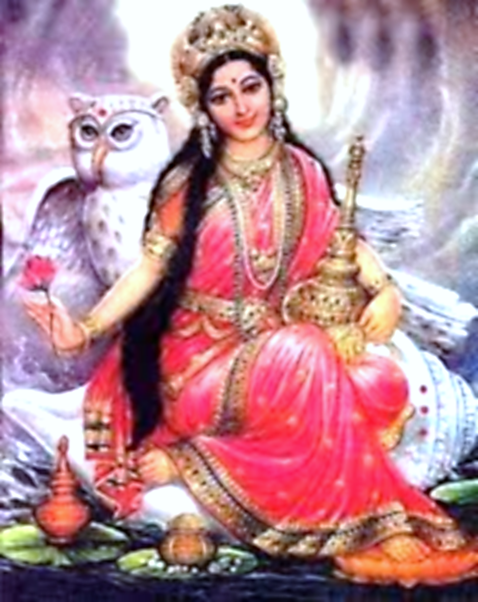 Goddess Lakshmi Riding Her Vehicle Owl