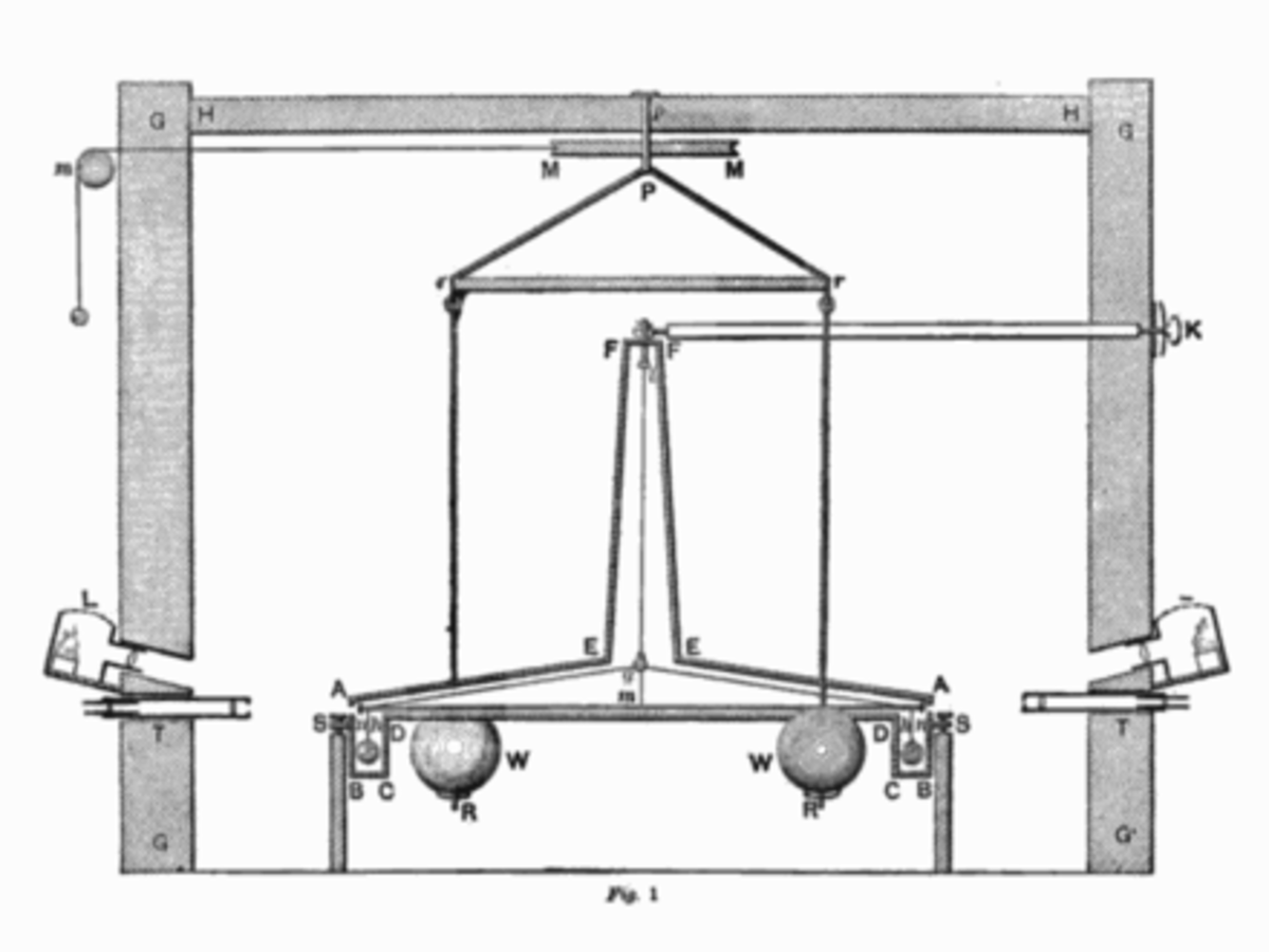 Michell's torsion balance, used in the Cavendish experiment