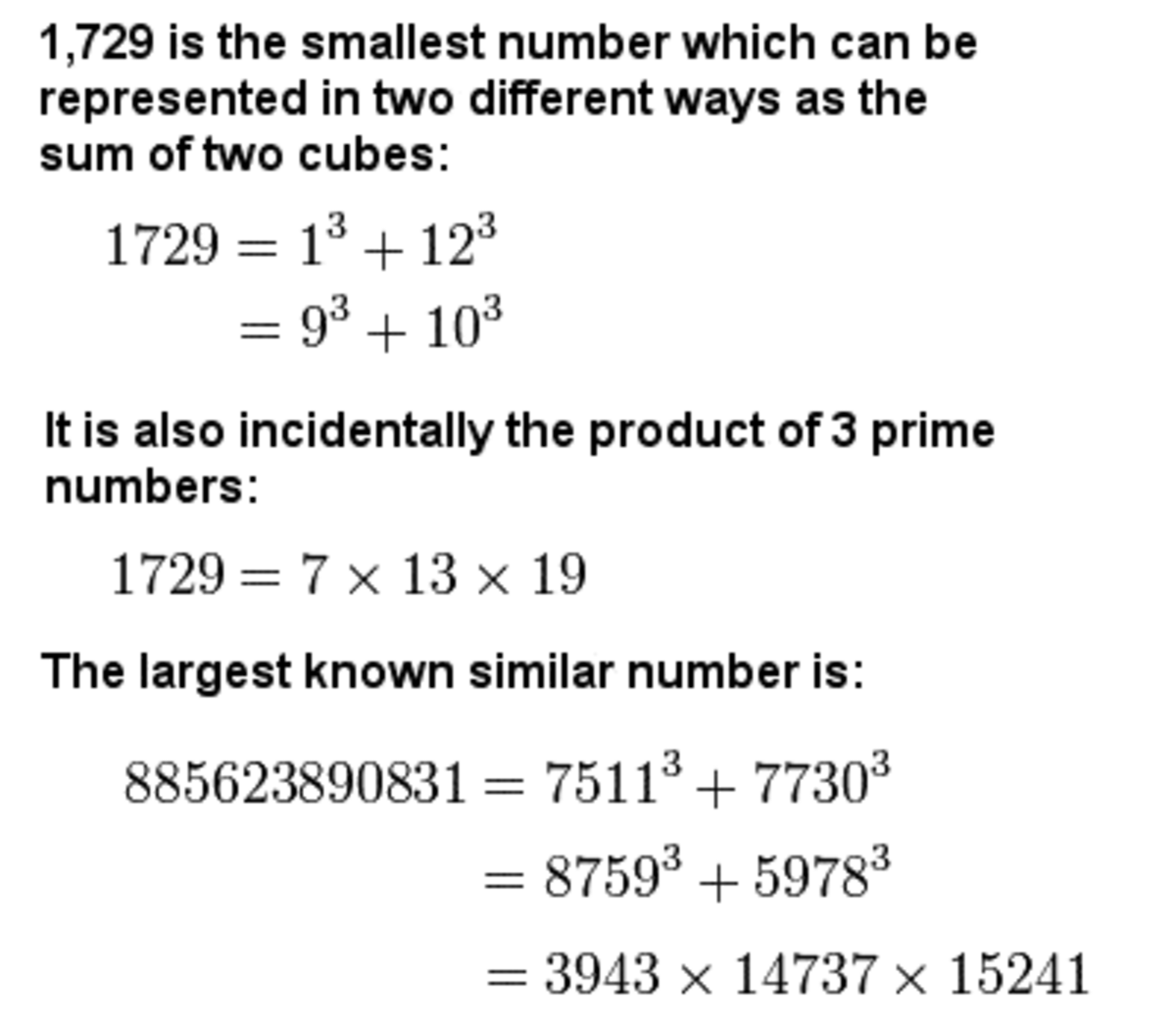 Hardy-Ramanujan “taxicab numbers”