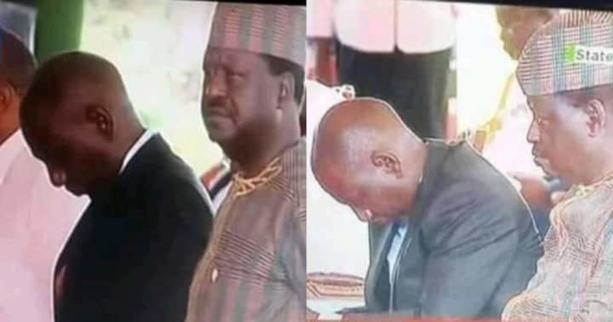 Raila Odinga staring during prayer