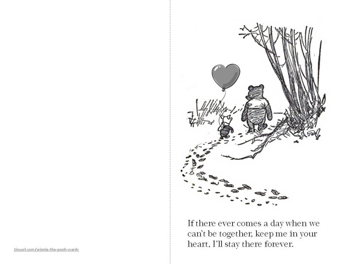 Piglet and Winnie-the-Pooh walk together in the woods on this card.