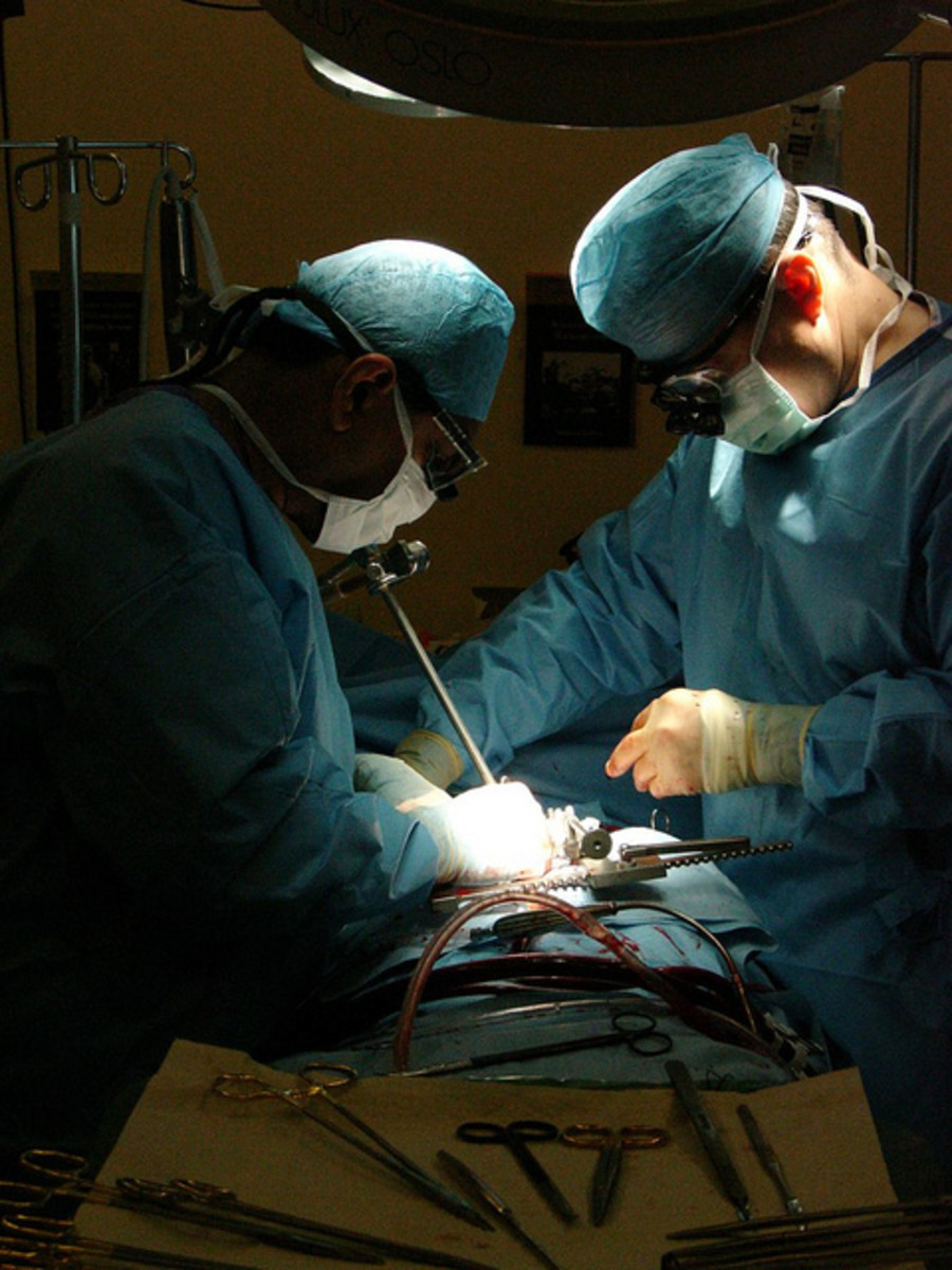 Heart surgeons performing an operation. 