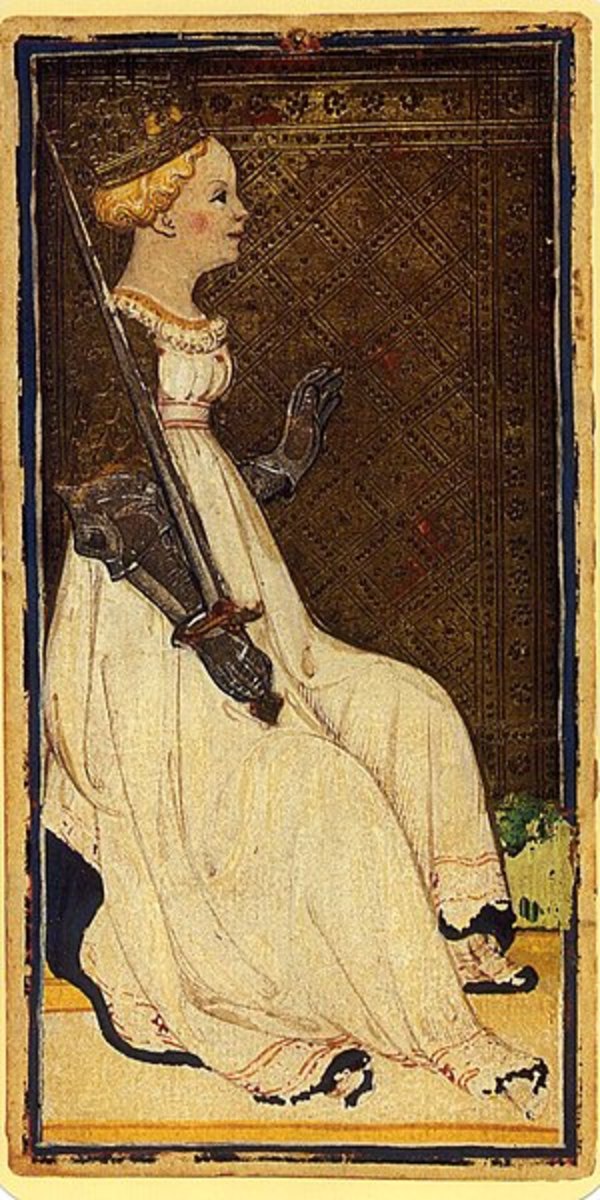 维斯康蒂·斯福查塔罗牌中的剑女王。