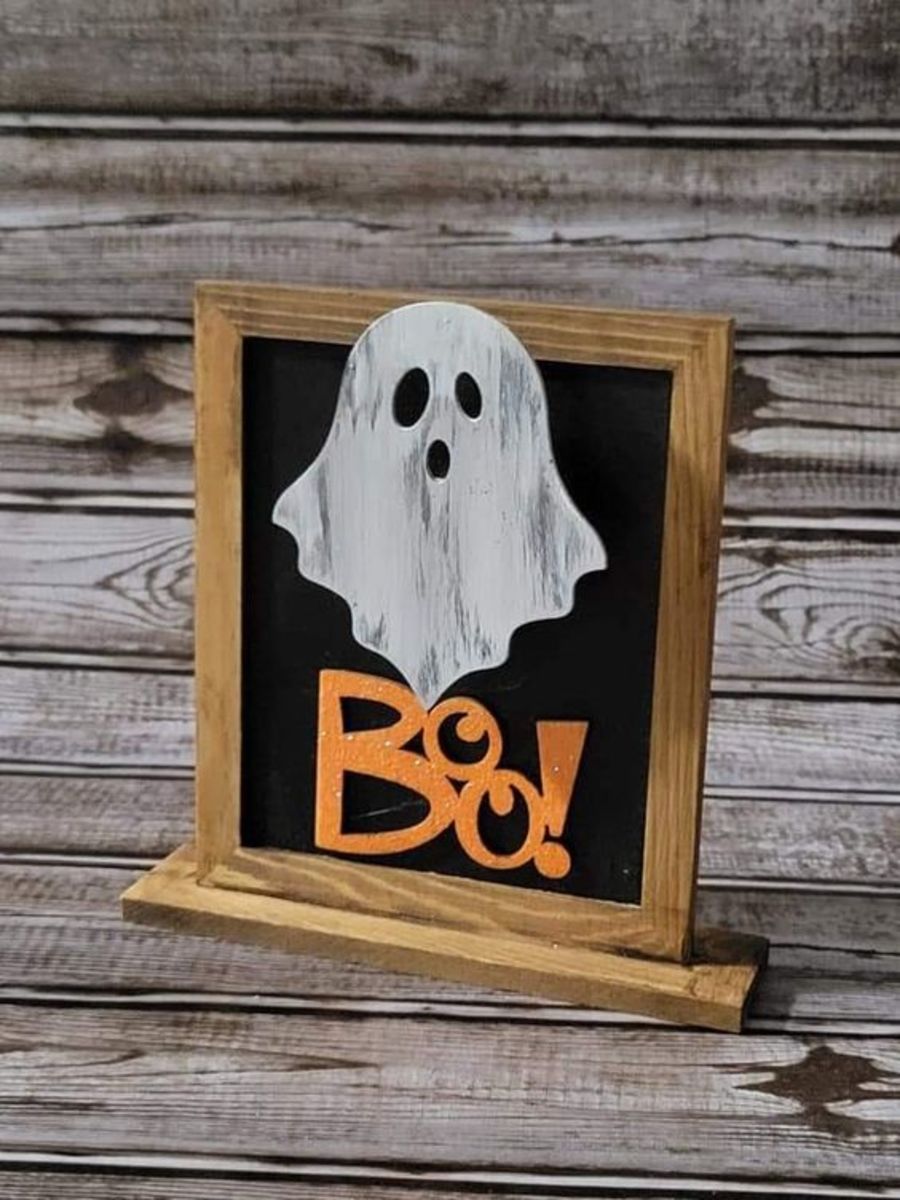Chalkboard Ghost Sign With Orange "Boo!"