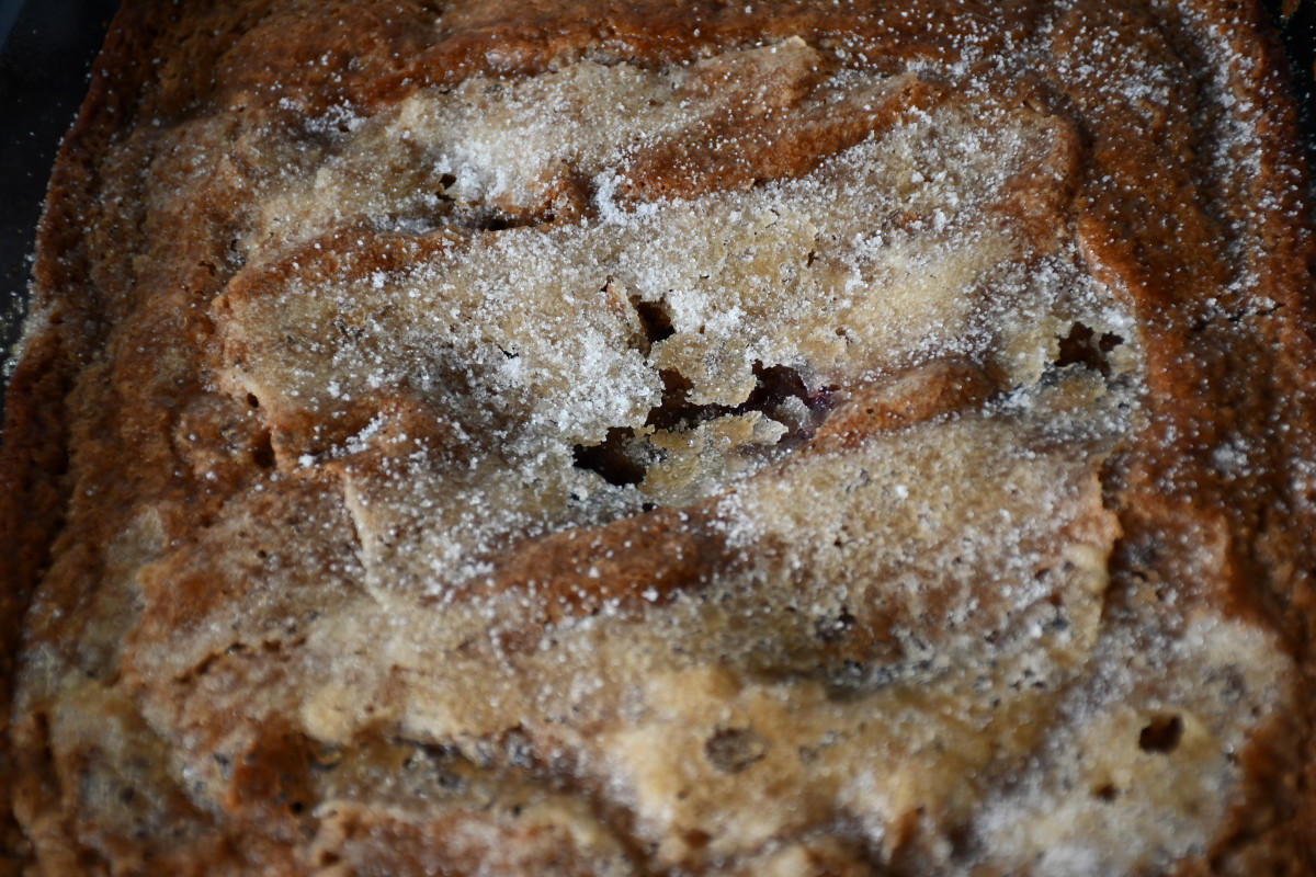 Here is a picture of the blackberry cobbler right out of the oven. You can see how the sugar melted in layers. The top is a lighter color than the sides.