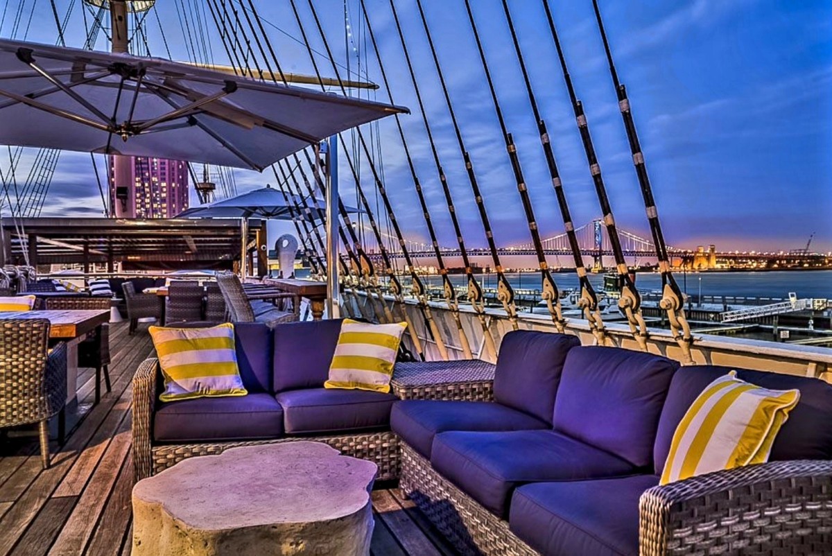 Prepare for exceptional outdoor dining with city and waterfront views aboard the Moshulu.