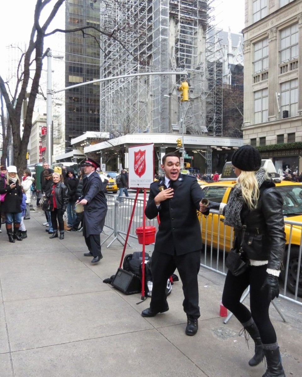 Salvation Army Volenteers Sing and Dance for Donations Outside Macy's on 34th Street