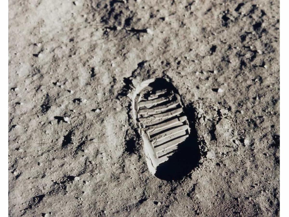 First human footprint on the moon.