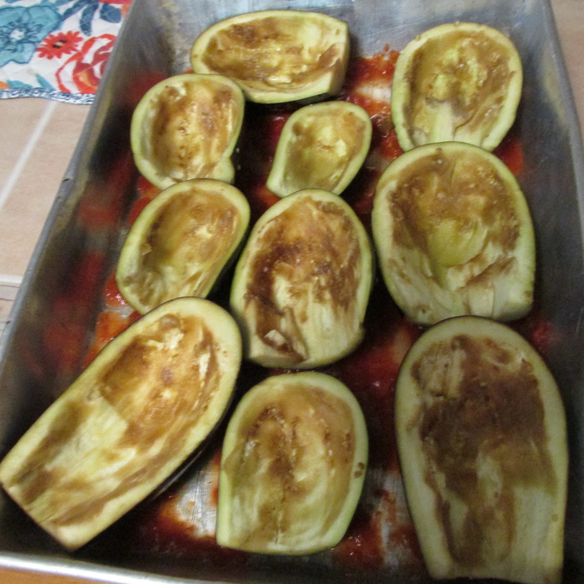 Eggplant shells after salted, rinsed, and dried