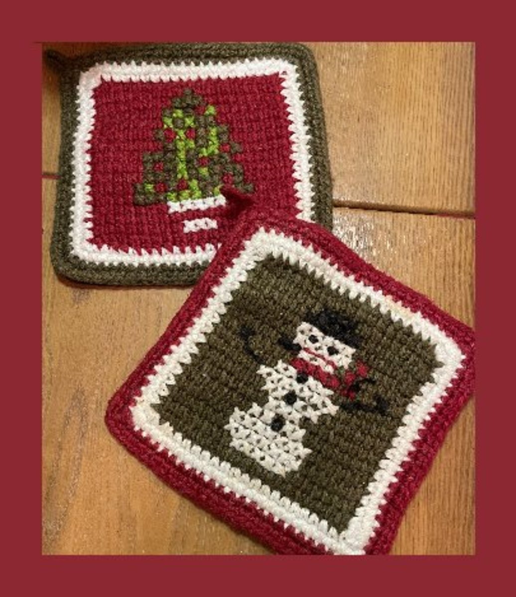 made from "Aunt Lydia's" heavy rug yarn Christmas pattern in from the 70s 