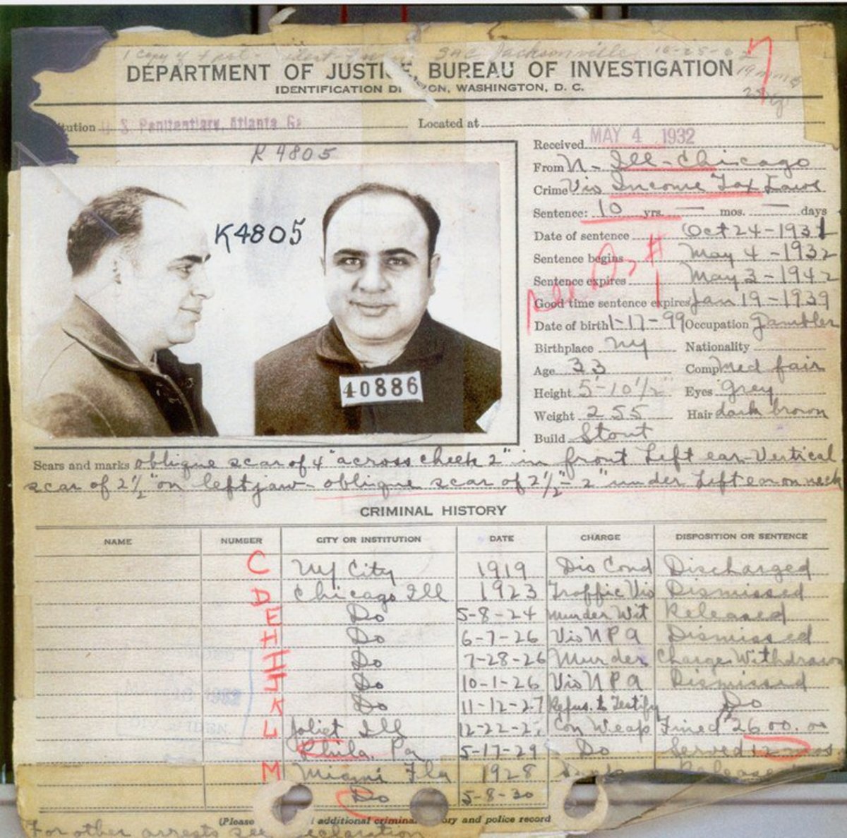 Al Capone's, AKA Scarface, Criminal Record