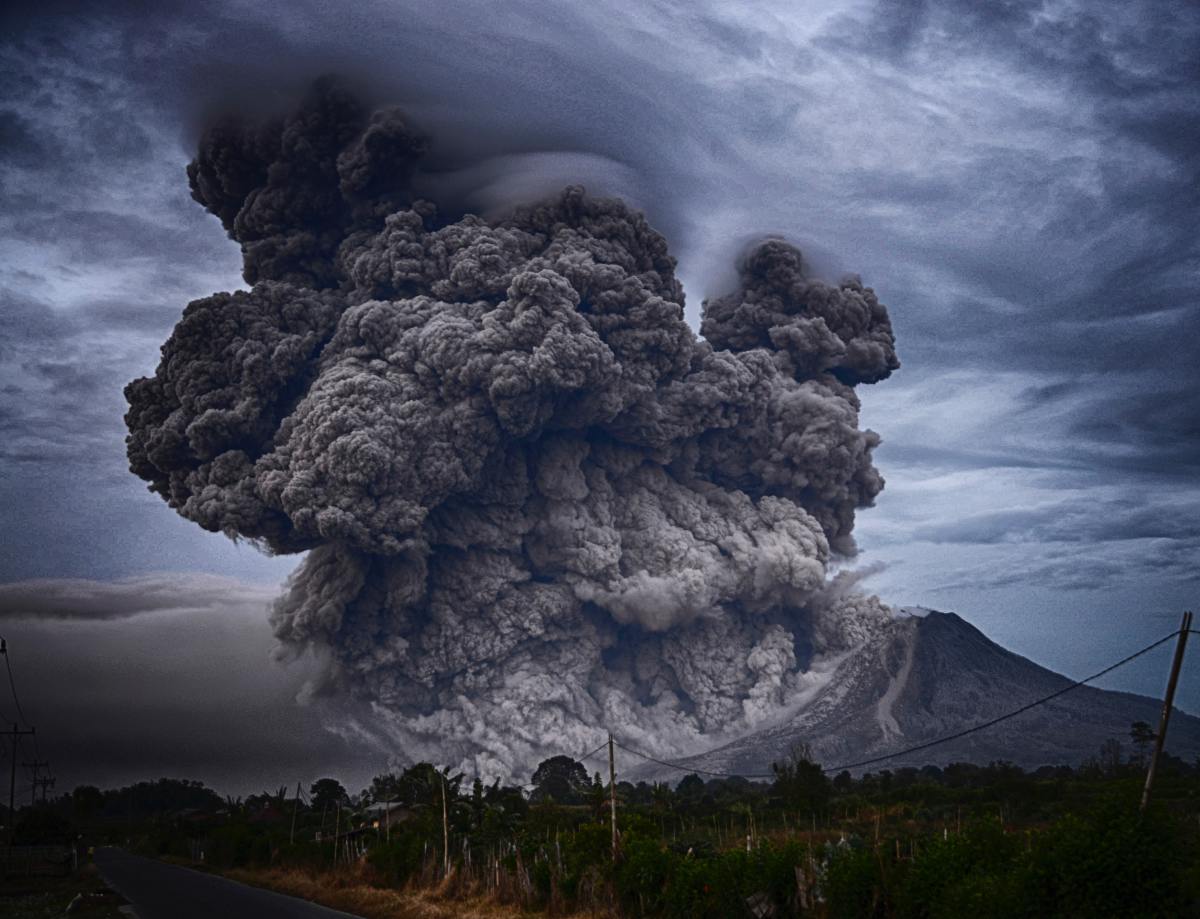 A volcanic eruption on Mount Sinabung, Indonesia