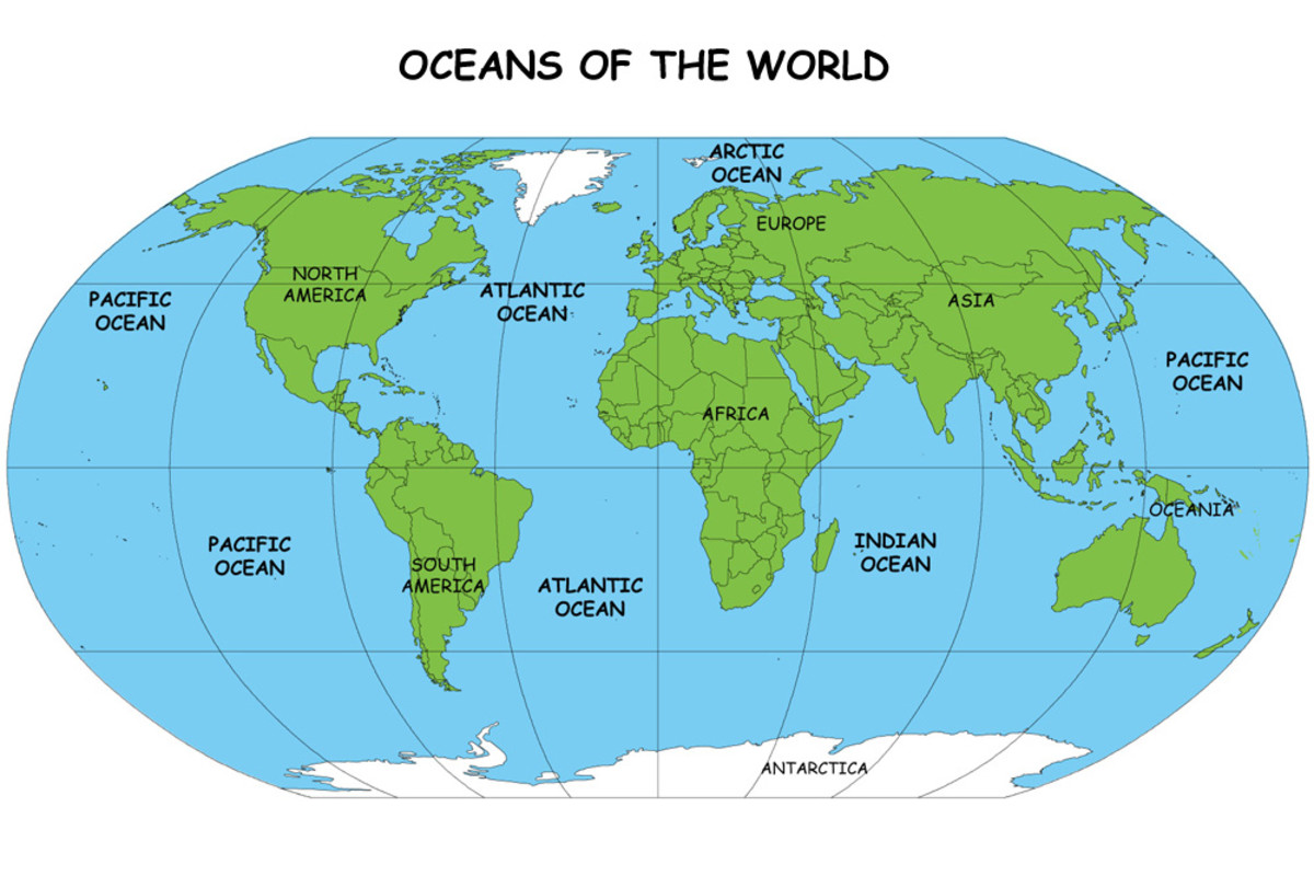 World s oceans. Карта мирового океана. Название океанов.