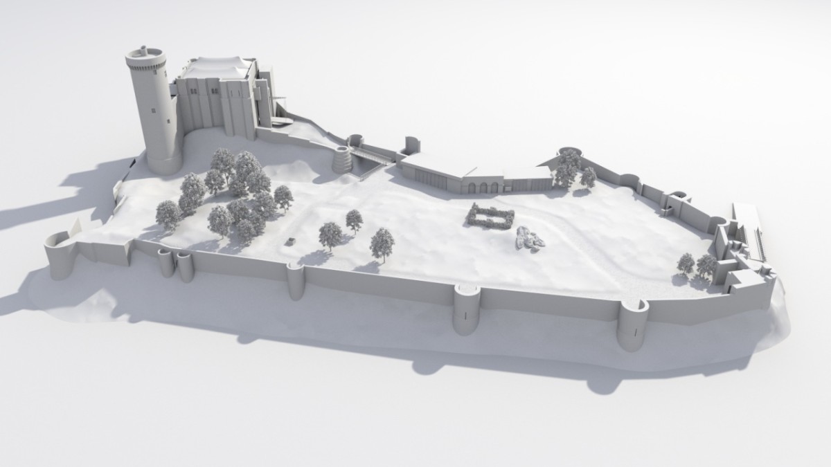 'Bird's eye view of a virtual reconstruction of Falaise Castle 