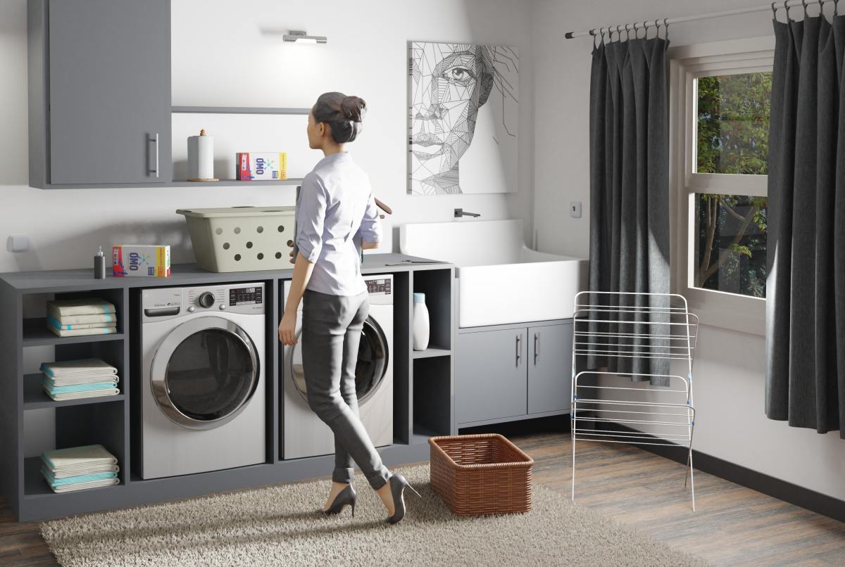 One way to wow homebuyers is to renovate the laundry room. A washer and dryer that can rest vertically on each other will help create more space. Shelves, cabinets, and drawers will help optimize storage.