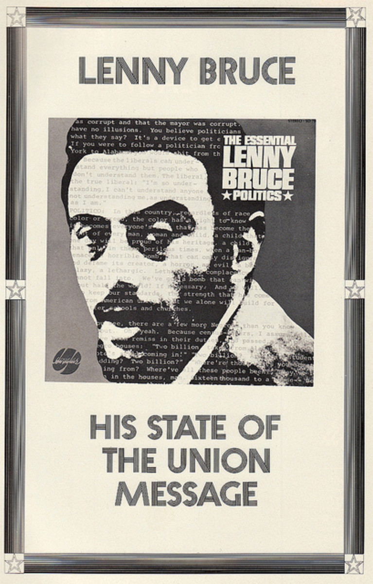Lenny Bruce "The Essential Lenny Bruce Politics" Douglas Records 788 (1965) Record Store Promotional Poster Display