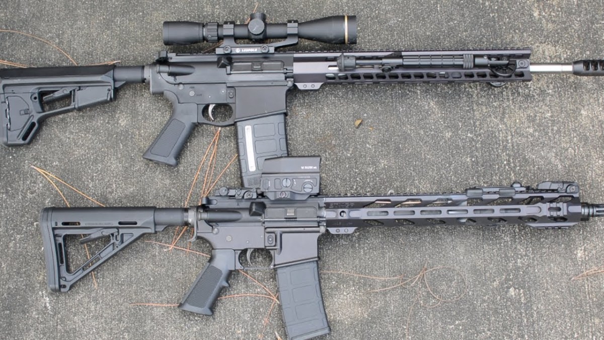 A AR-10 (top) and a AR-15 (bottom)