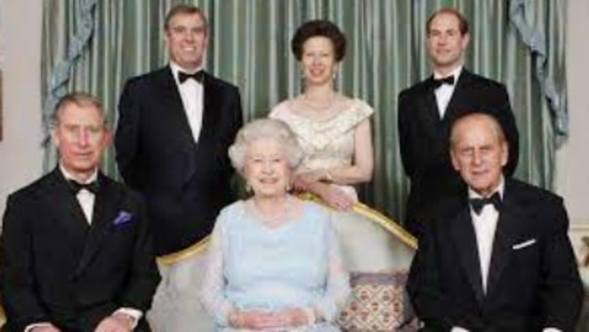 British Royal Family Top Row (L-R):  Prince Andrew, Princess Anne, Prince Edward Bottom Row (L-R): Prince Charles, Queen Elizabeth II, Prince Philip