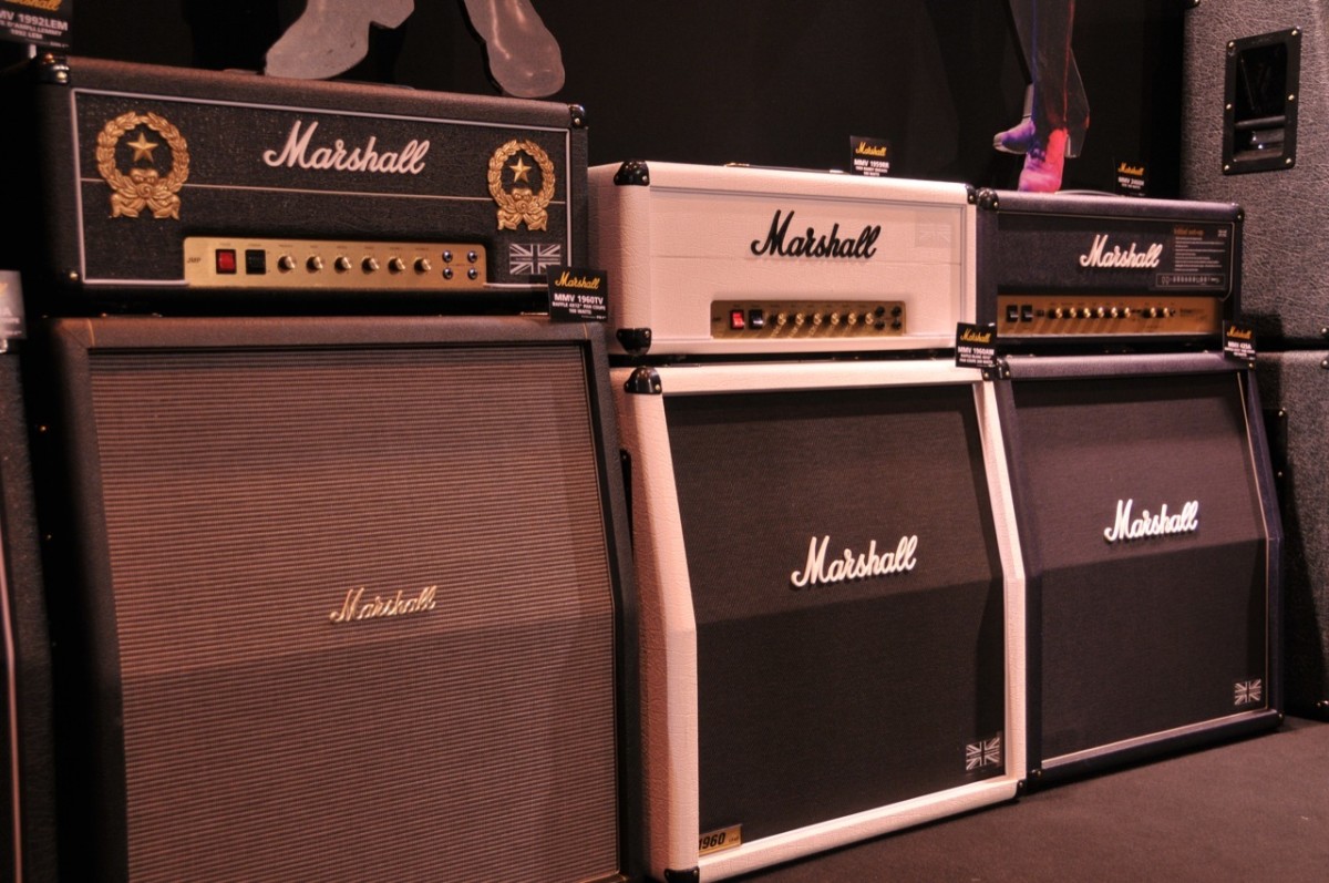 Marshall amp heads and cabinets.