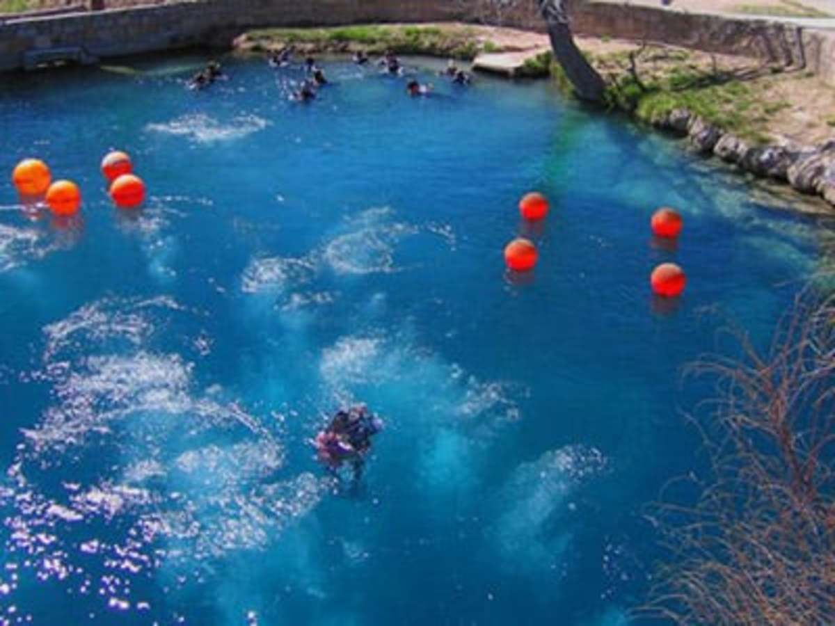 Formerly a fish hatchery, Blue Hole is now for swimming and scuba diving. 