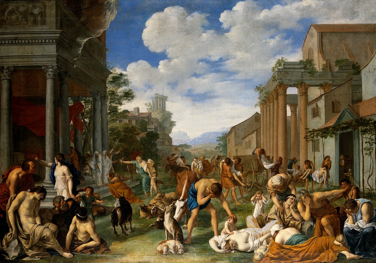 The plague of the Philistines at Ashdod. Oil painting by Pieter van Halen, 1661. Plague may have been one of the contributing factors to the Bronze Age Collapse.