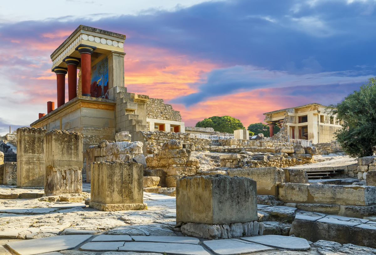 The ruins of Knossos, once the capital of the Minoan civilization. It is believed to have been destroyed by an earthquake around 1300 BC.