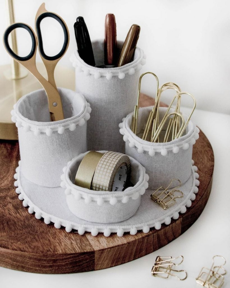 Create a custom desk organizer with toilet paper rolls