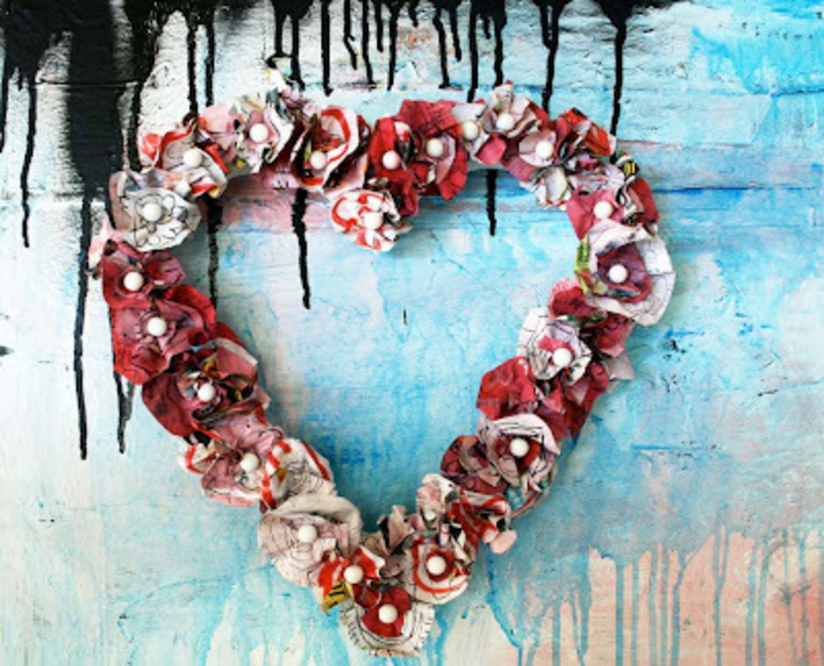 Create a heart wreath using old magazines or catalogs