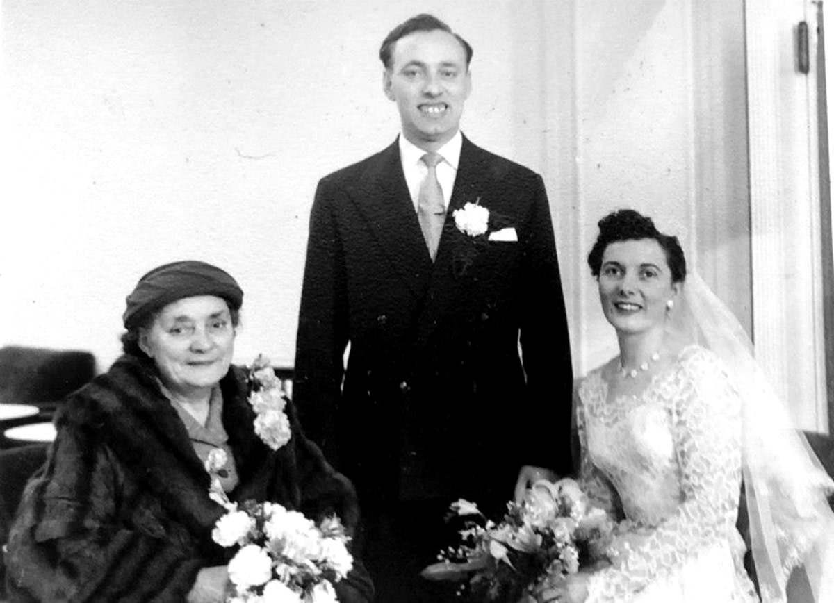Mum and dad's wedding in 1957, pictured with dad's mum, my Grandma Evans.
