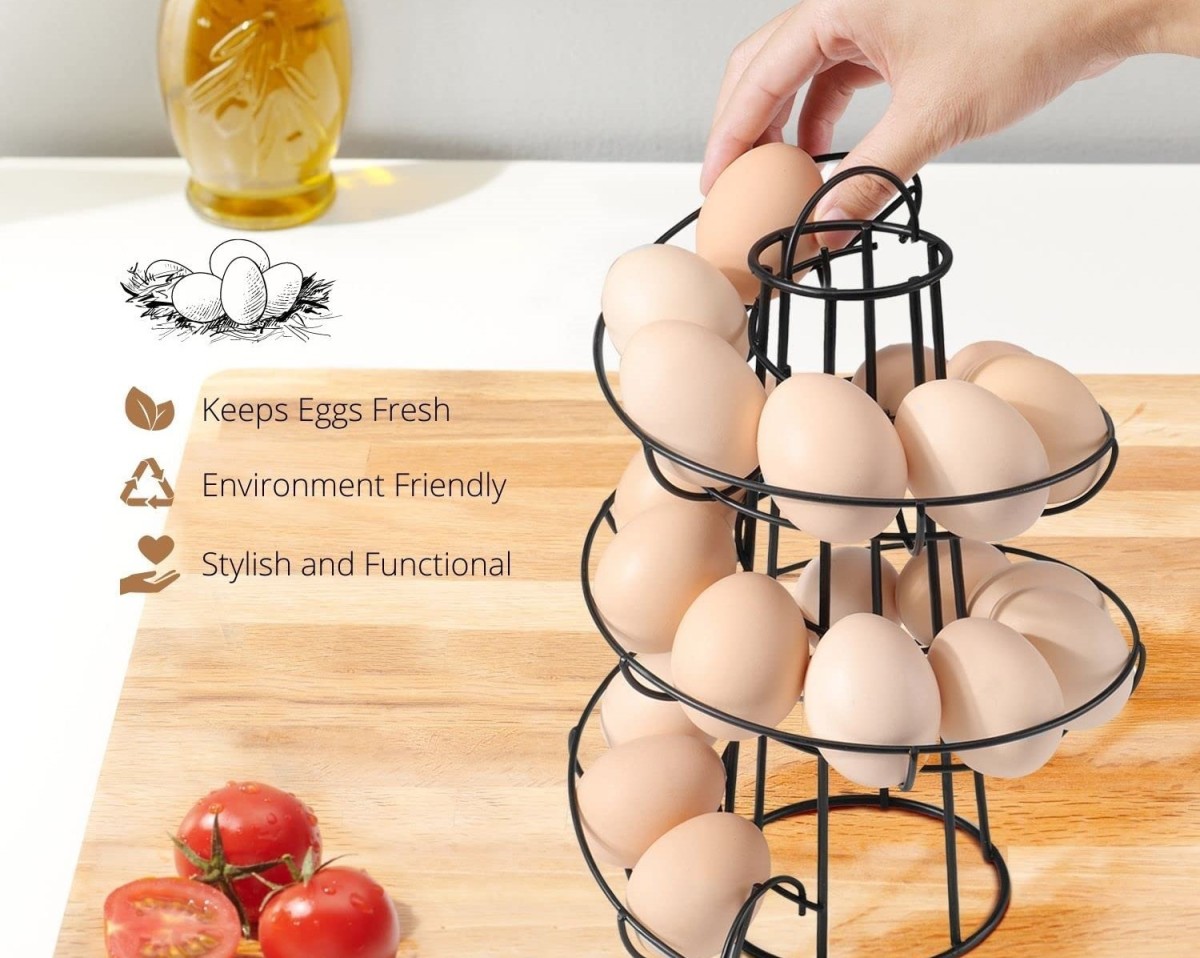 An egg helter-skelter. Take eggs from the bottom and refill at the top to ensure older eggs get used first.