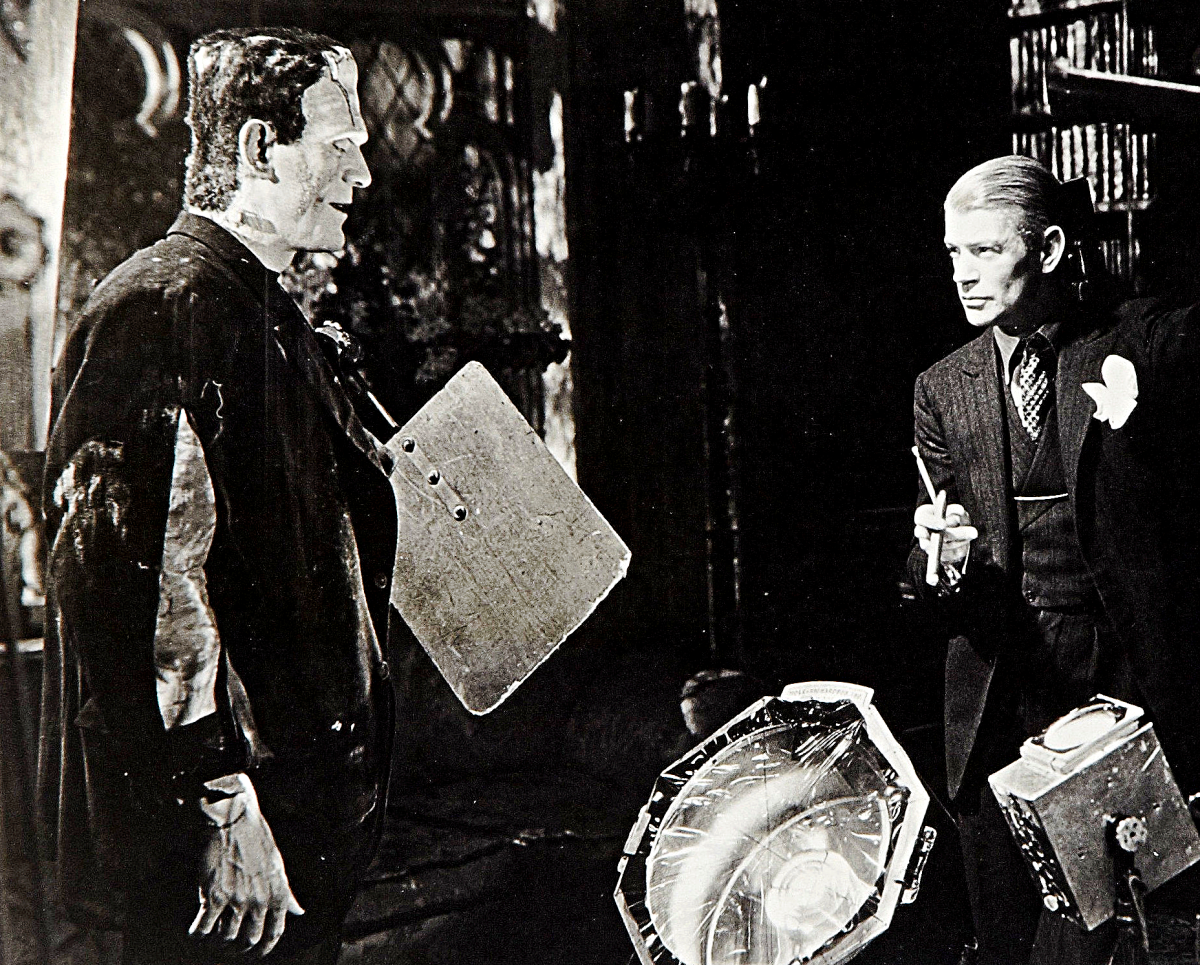 Boris Karloff (left) and director James Whale on set of "Bride of Frankenstein" (1935).