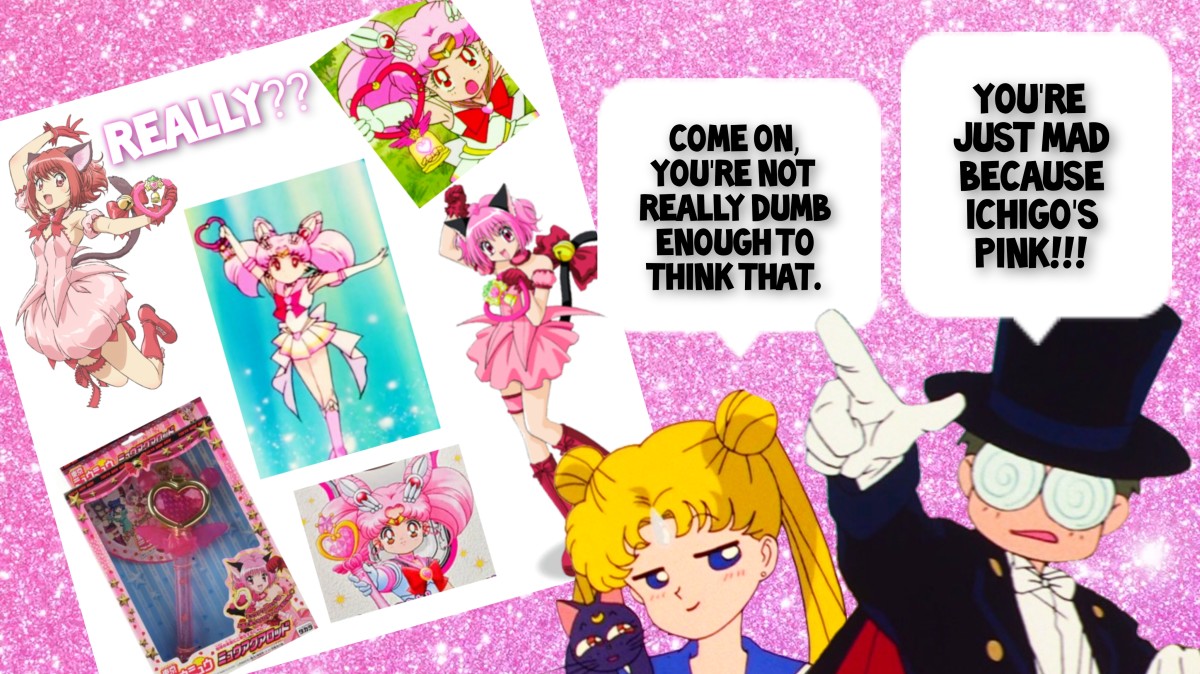 In "Tokyo Mew Mew," Ichigo Momomiya's bell weapon, wand, and heart compact are directly traced from Sailor Chibi Moon.