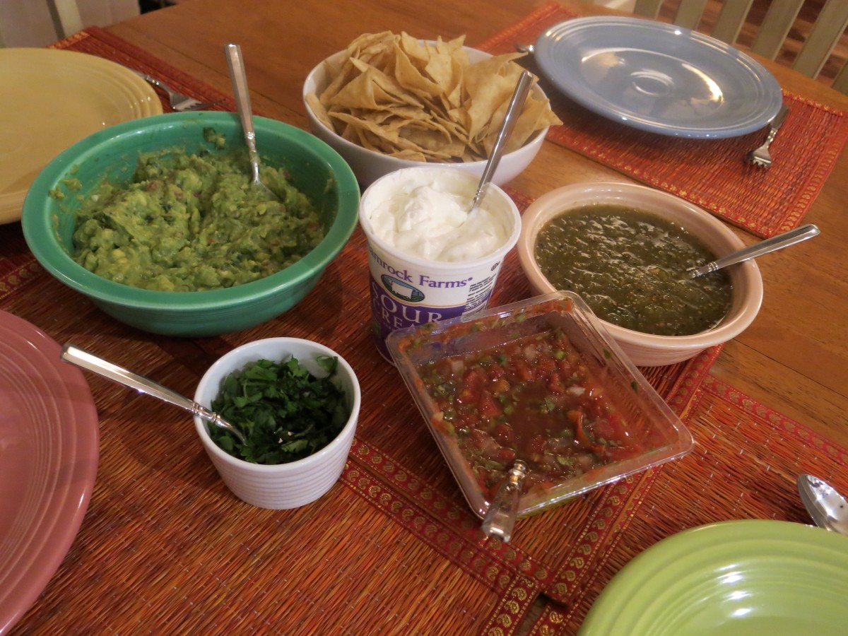 Assemble the garnishes: guacamole, salsa, sour cream and cilantro