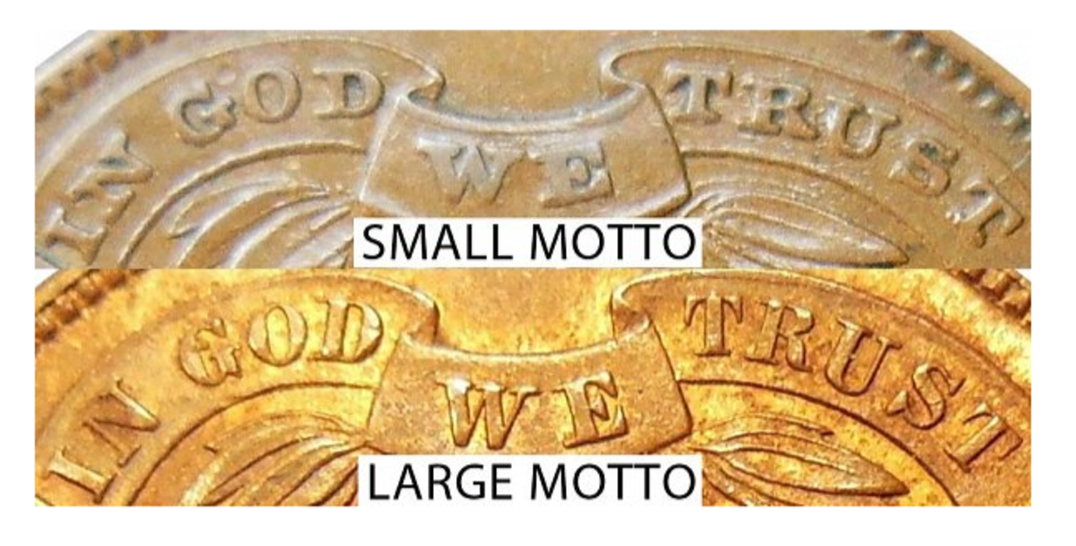 LARGE AND SMALL MOTO 1864 TWO CENT COIN