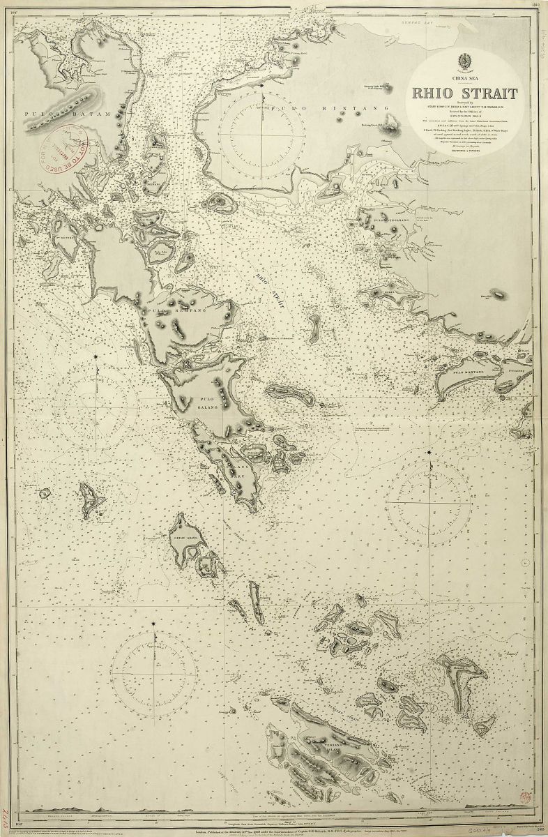 An admiralty chart showing the Rhio Strait where the la Seyne and the Onda collided.