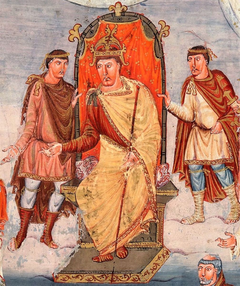 法国的秃头国王查理，加洛林王朝的统治者，因为毛井威尔弗雷德在战场上的忠诚而奖励他。